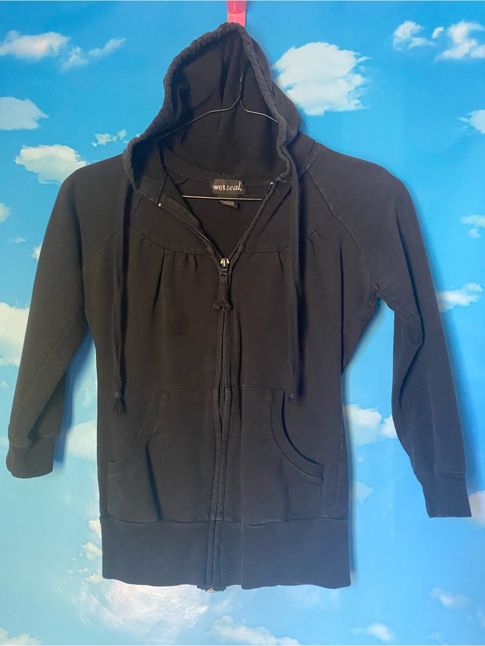 Wet Seal Black Hoodie 3/4 sleeves